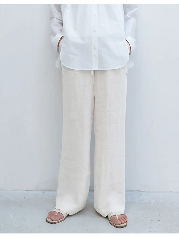 Lavisa - Drawstring Straight Leg Linen Pants