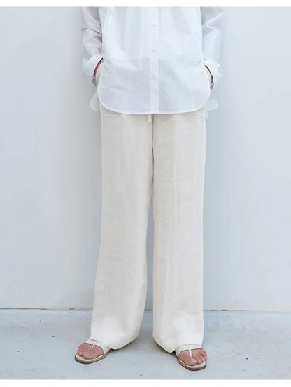 Lavisa - Drawstring Straight Leg Linen Pants