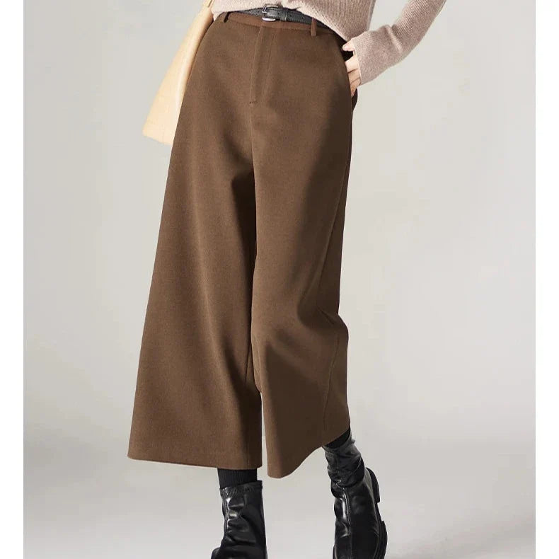 Lavisa - High-Waisted Woolen Wide-Leg Pants