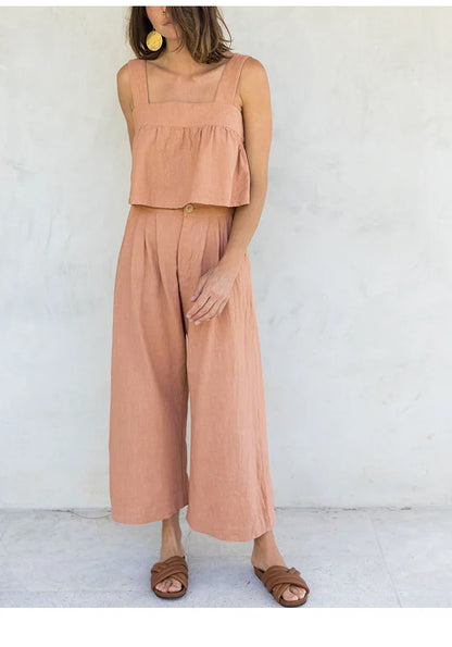 Lavisa - Pleated Linen Culotte Pants