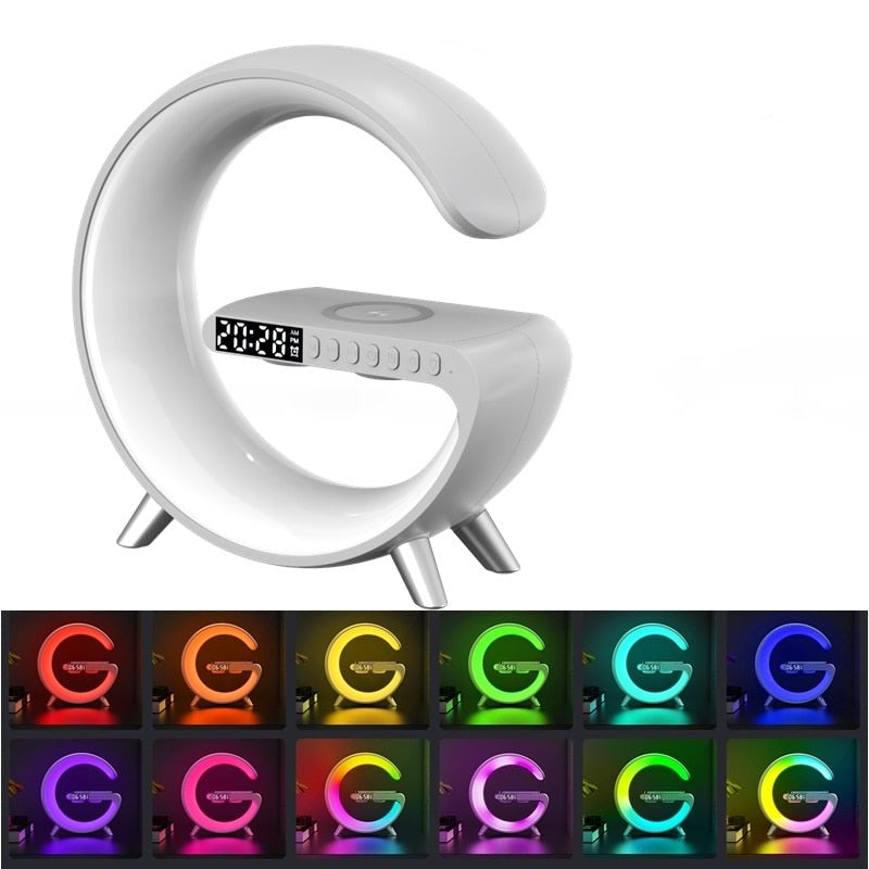 Lavisa smart RGB ambient sound machine and wireless charger lamp on a nightstand (View 4)