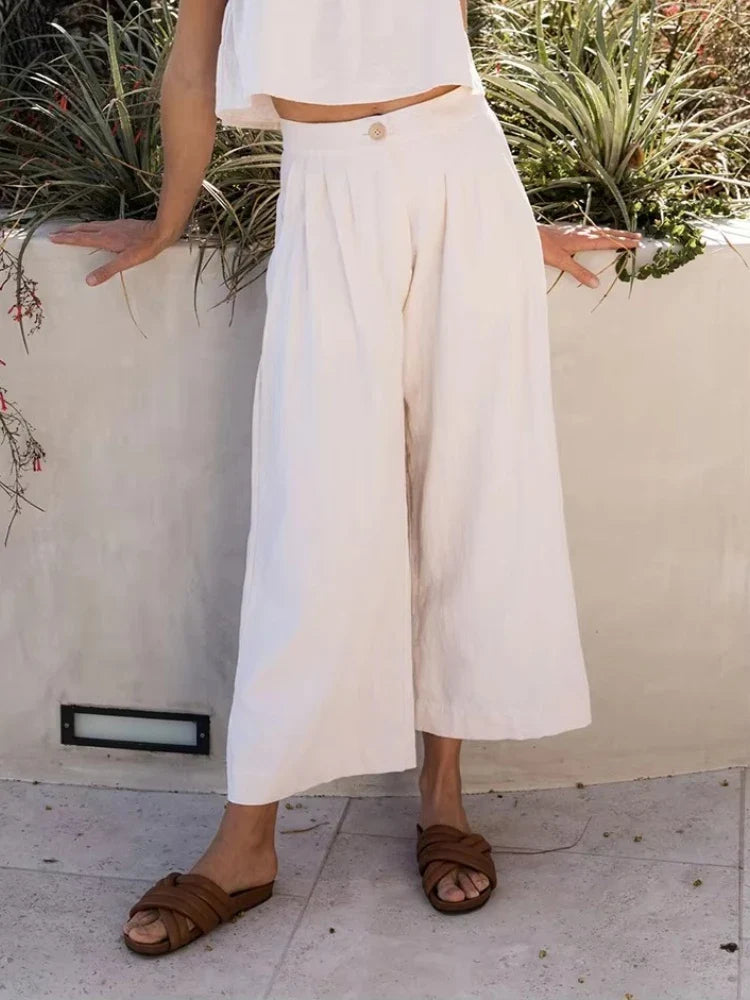 Lavisa - Pleated Linen Culotte Pants