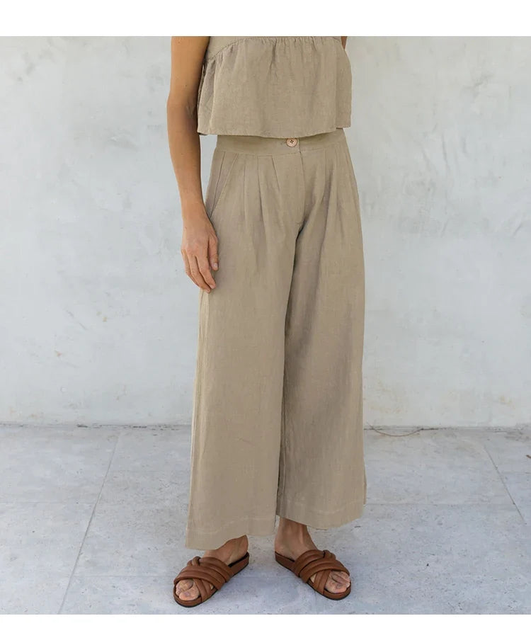 Lavisa - Pleated Linen Culotte Pants