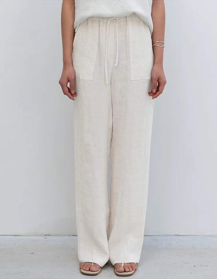Lavisa - Drawstring Straight Leg Linen Pants