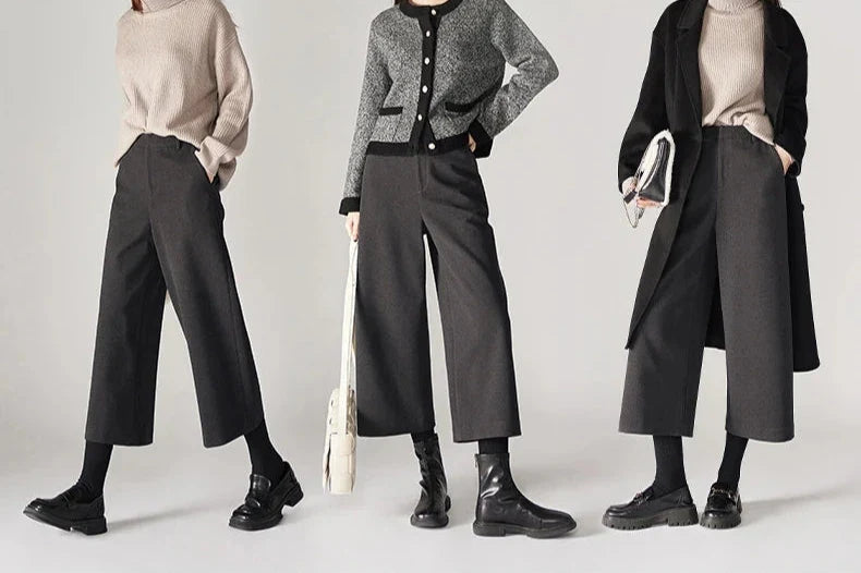 Lavisa - High-Waisted Woolen Wide-Leg Pants