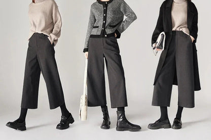 Lavisa - High-Waisted Woolen Wide-Leg Pants