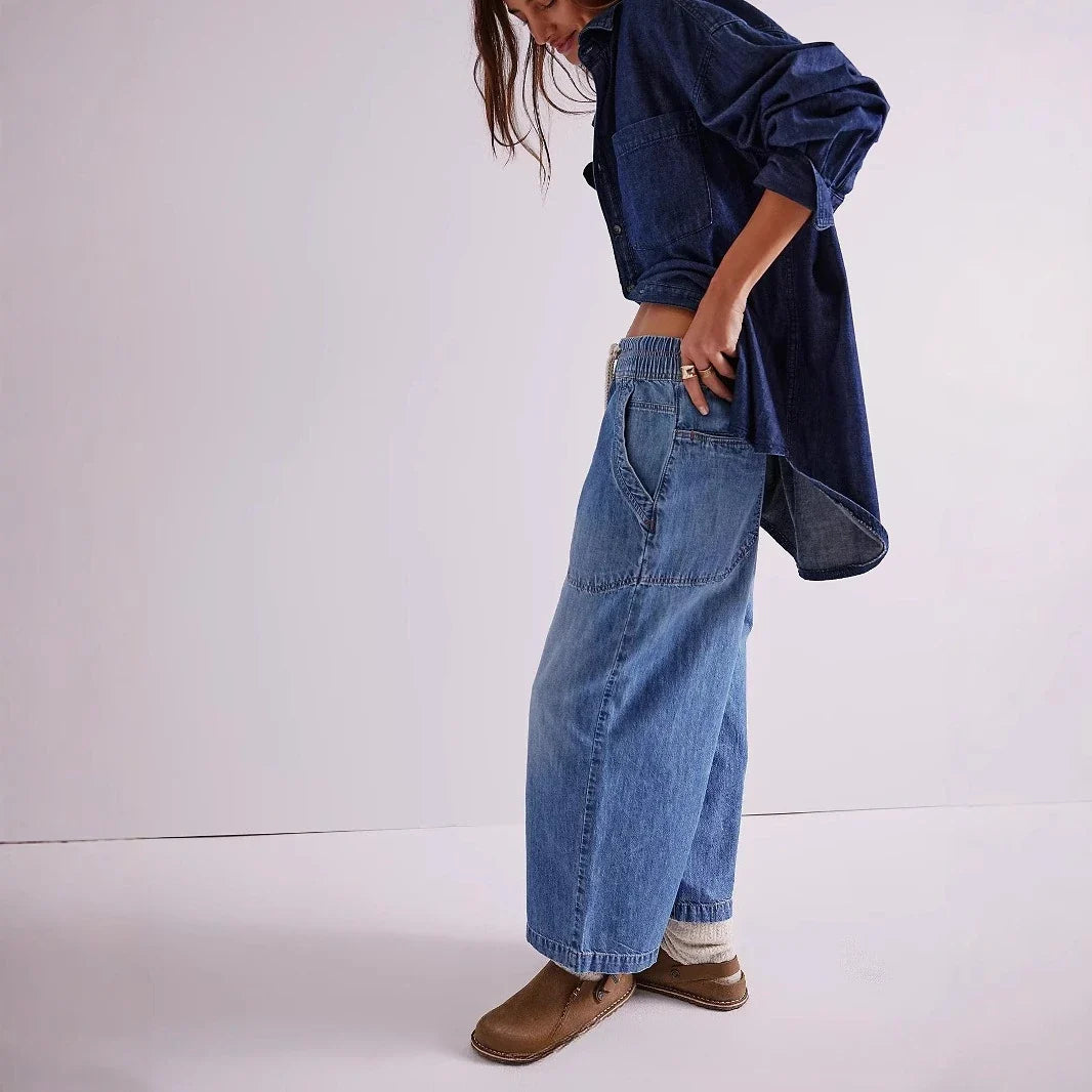 Lavisa - Relaxed Drawstring Denim Crop Jeans