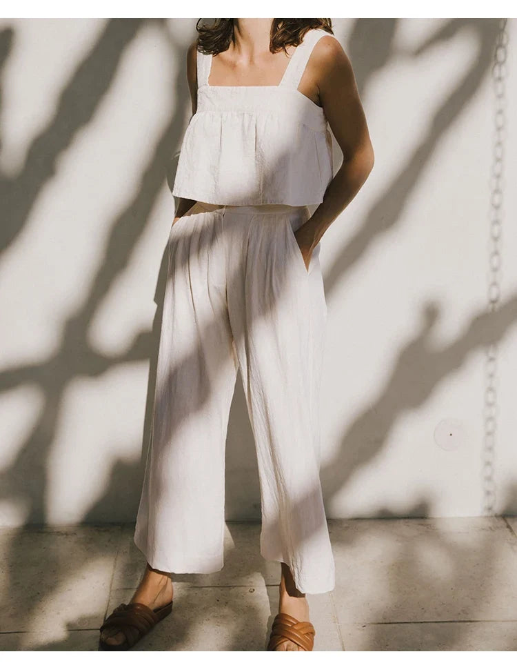 Lavisa - Pleated Linen Culotte Pants