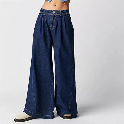 Lavisa - Pleated Wide Leg Denim Jeans