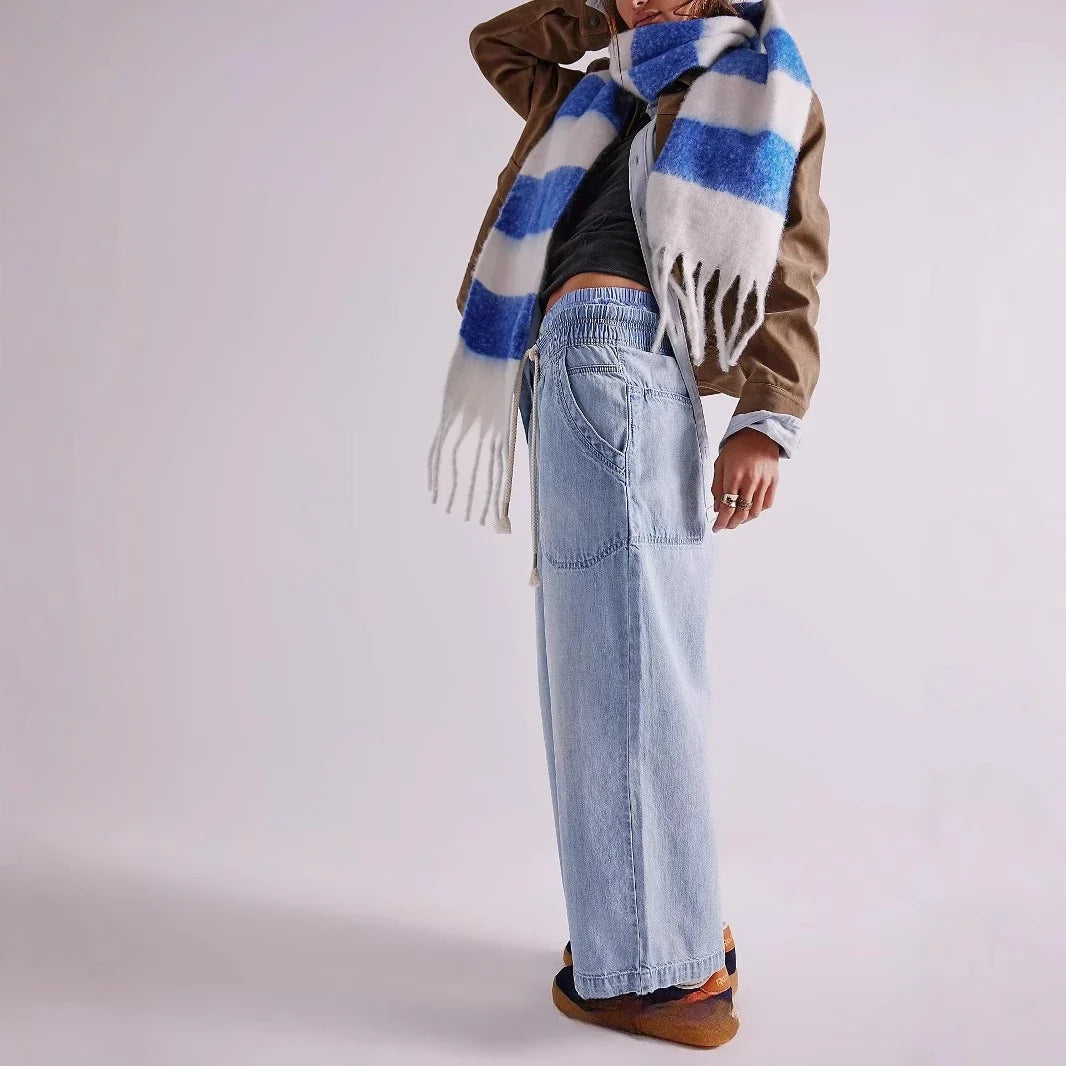 Lavisa - Relaxed Drawstring Denim Crop Jeans
