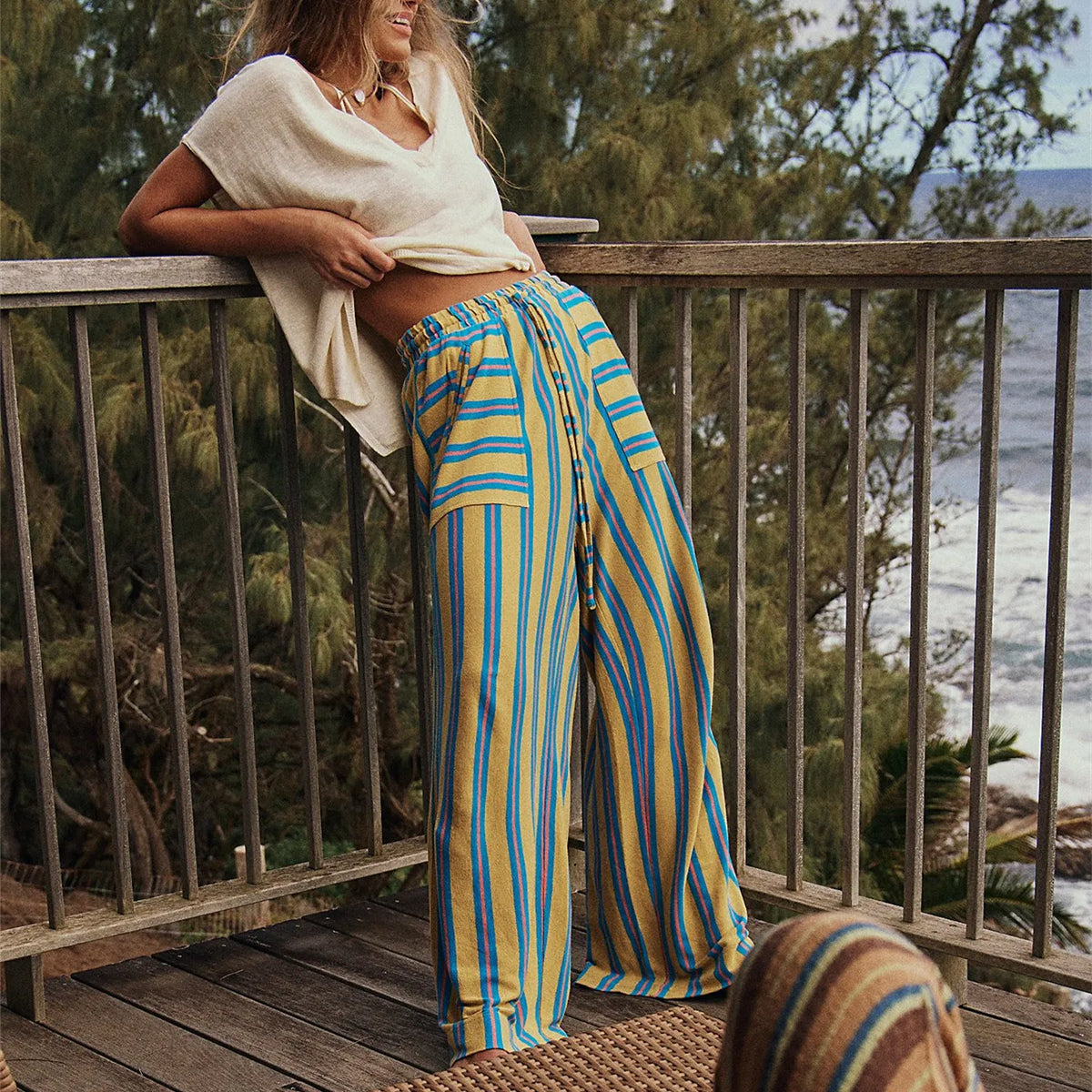 Lavisa - Striped Wide Leg Lounge Pants