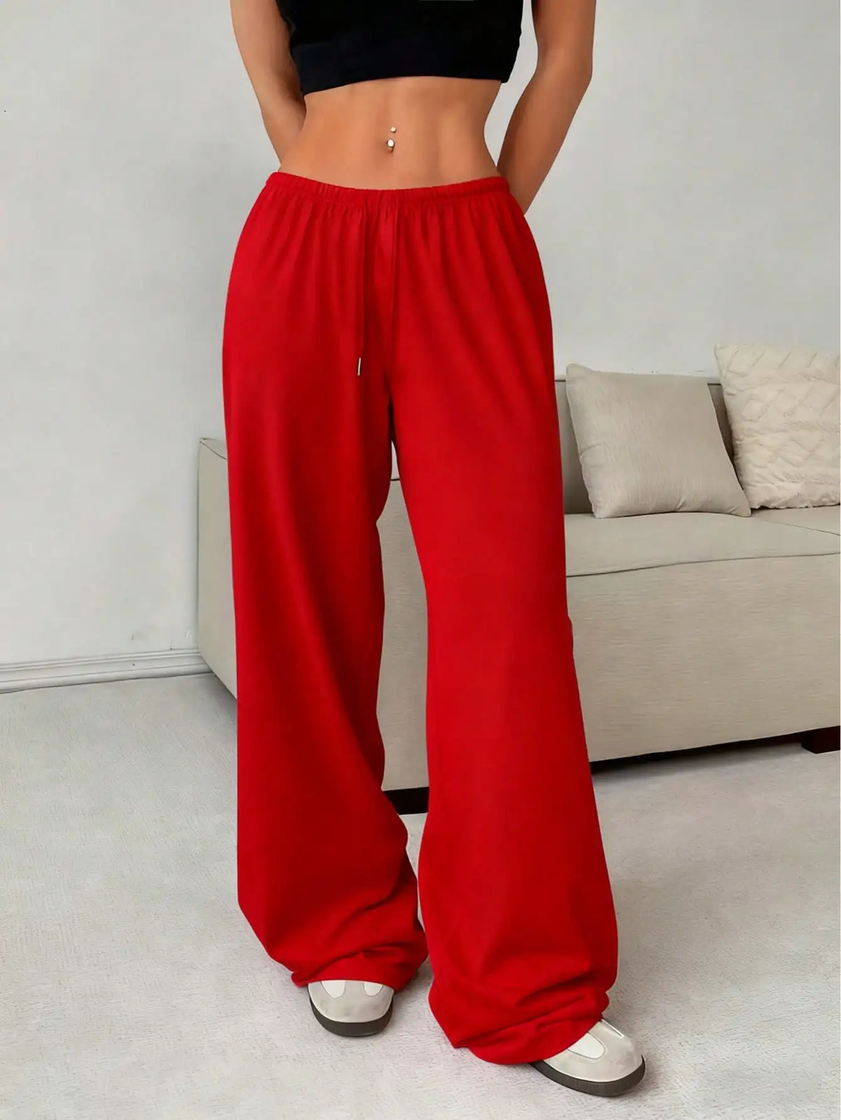 Lavisa - Womens Loose Fit Wide Leg Drawstring Jogger Pants