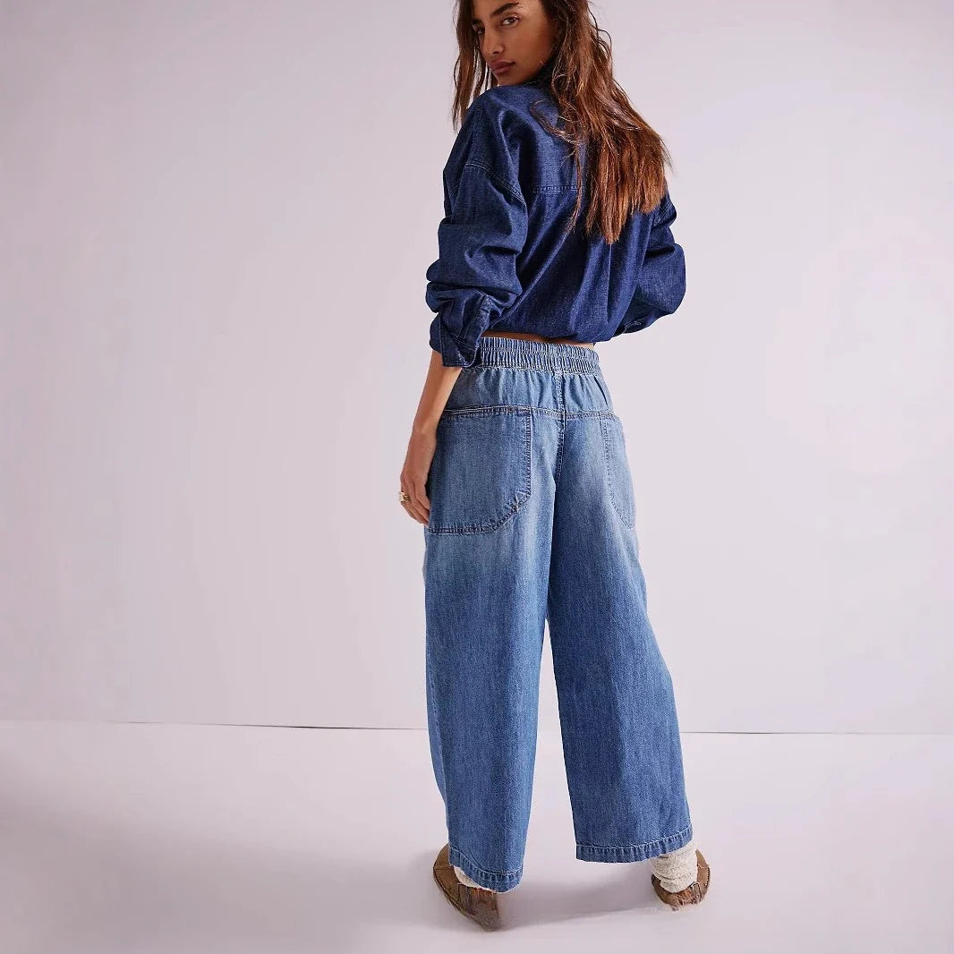 Lavisa - Relaxed Drawstring Denim Crop Jeans