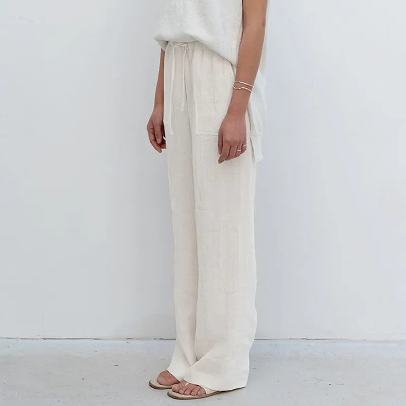 Lavisa - Drawstring Straight Leg Linen Pants