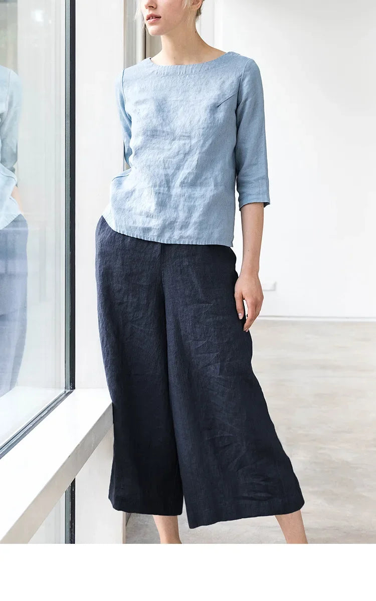 Lavisa - Cropped Wide Leg Linen Pants