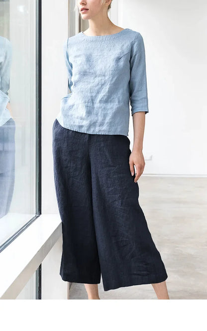 Lavisa - Cropped Wide Leg Linen Pants