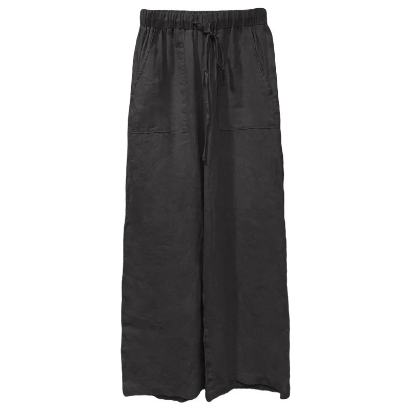 Lavisa - Drawstring Straight Leg Linen Pants