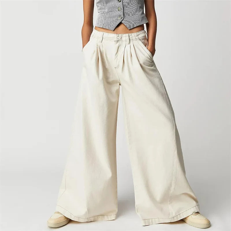Lavisa - Pleated Wide Leg Denim Jeans