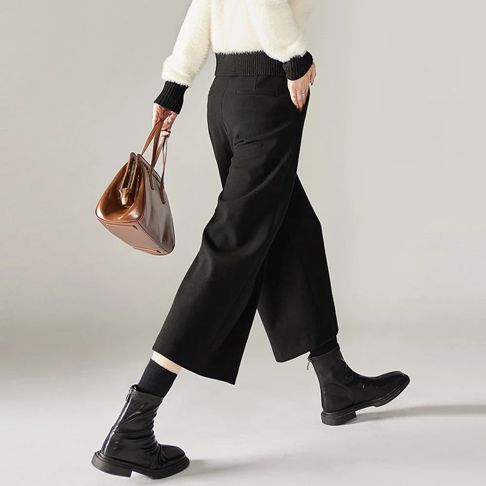 Lavisa - High-Waisted Woolen Wide-Leg Pants
