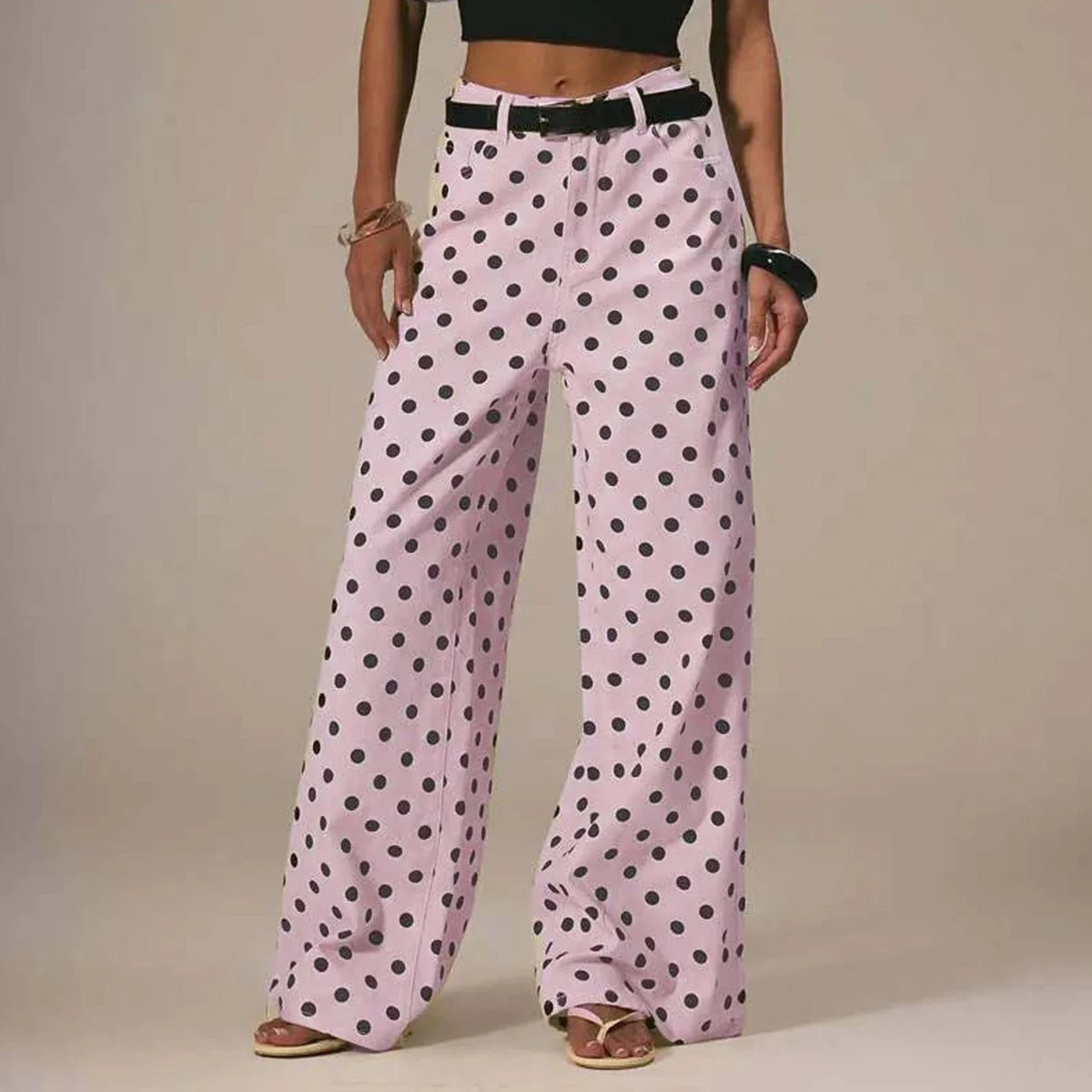 Lavisa - Polka Dot High Waisted Wide Leg Trousers