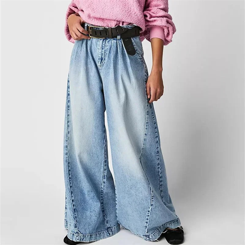 Lavisa - Pleated Wide Leg Denim Jeans