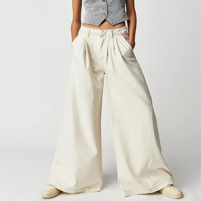 Lavisa - Pleated Wide Leg Denim Jeans