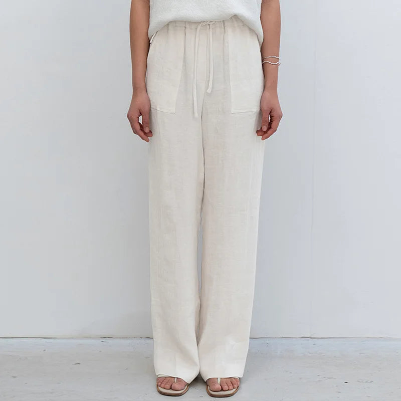 Lavisa - Drawstring Straight Leg Linen Pants