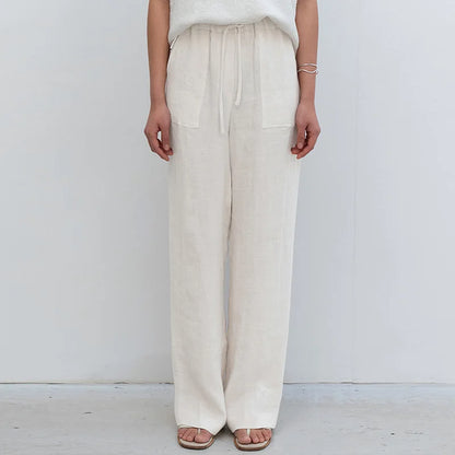 Lavisa - Drawstring Straight Leg Linen Pants