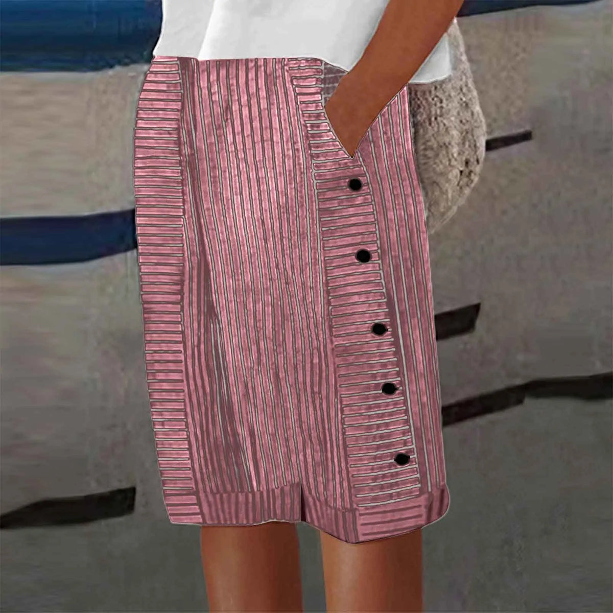 Lavisa - Womens Striped Linen Cotton Cropped Pants