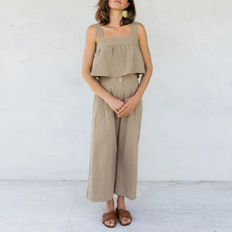 Lavisa - Pleated Linen Culotte Pants