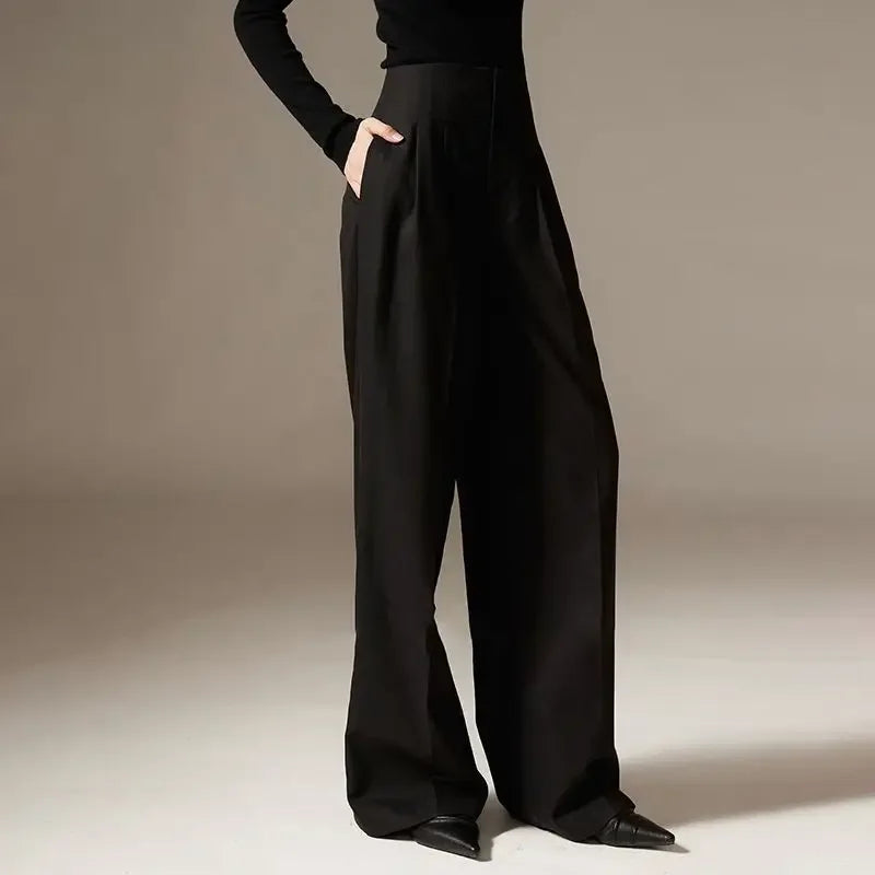 Lavisa - High Waisted Cotton Draped Wide Leg Pants