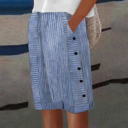 Lavisa - Womens Striped Linen Cotton Cropped Pants