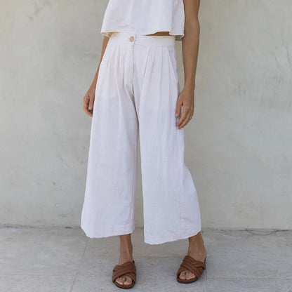 Lavisa - Pleated Linen Culotte Pants