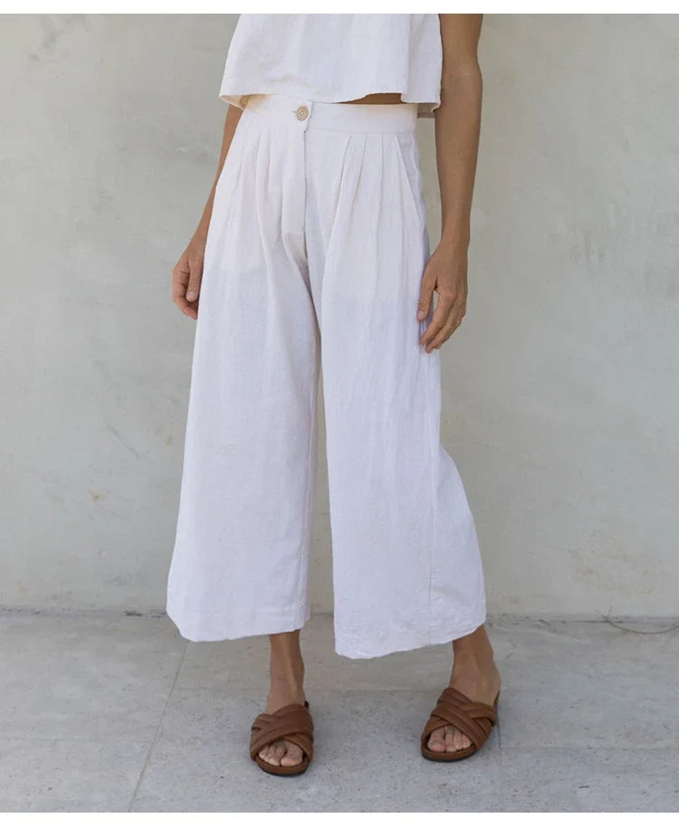 Lavisa - Pleated Linen Culotte Pants