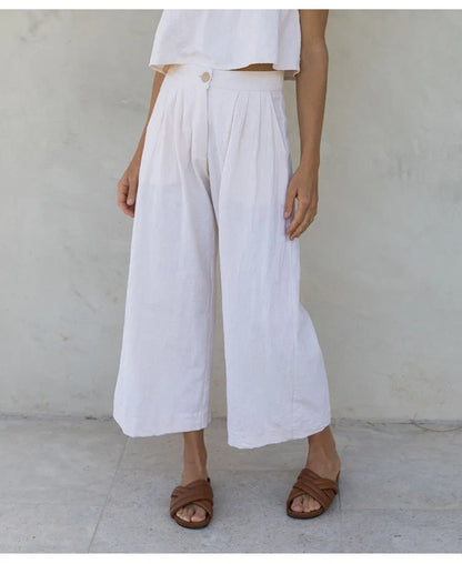 Lavisa - Pleated Linen Culotte Pants