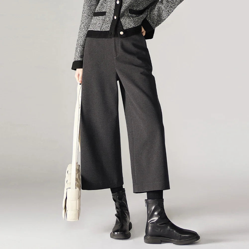 Lavisa - High-Waisted Woolen Wide-Leg Pants