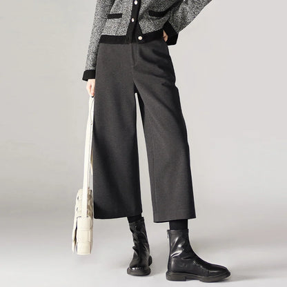 Lavisa - High-Waisted Woolen Wide-Leg Pants