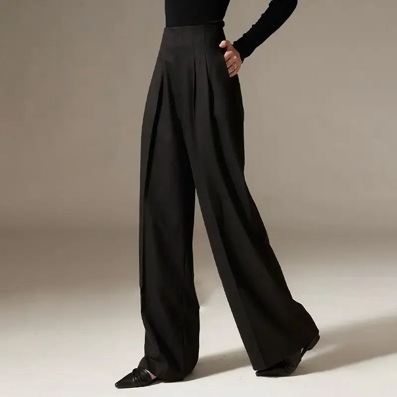 Lavisa - High Waisted Cotton Draped Wide Leg Pants