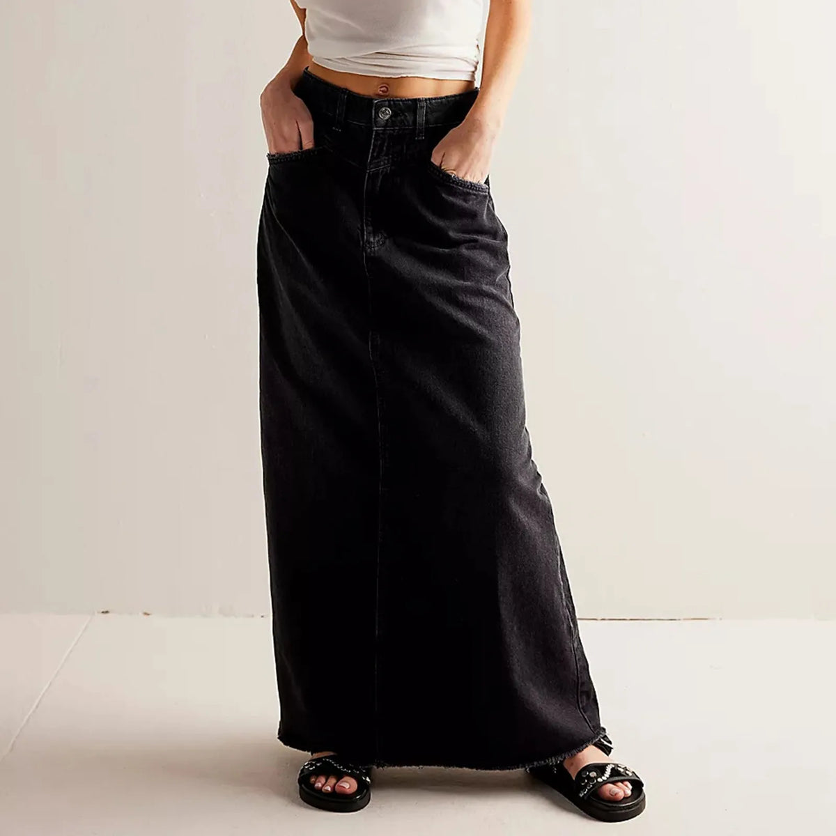 Lavisa - Vintage A-Line Denim Maxi Skirt