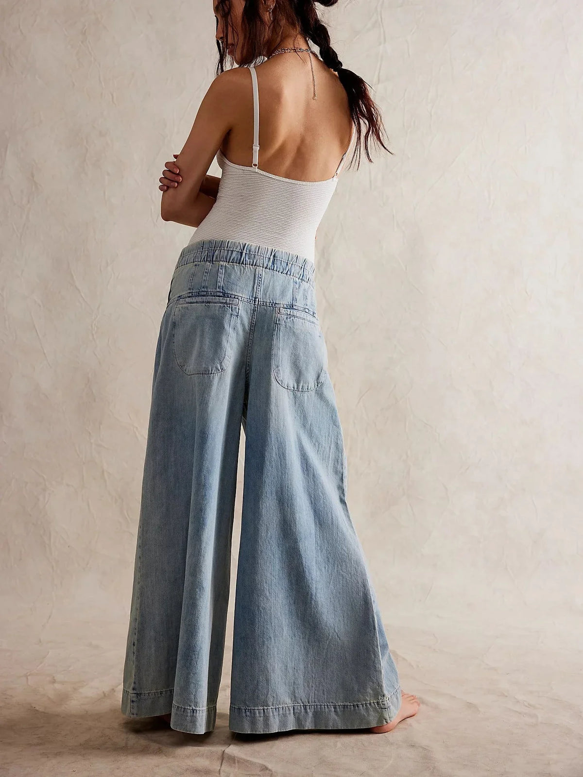 Lavisa - Womens Pull On Chambray Wide Leg Denim Pants