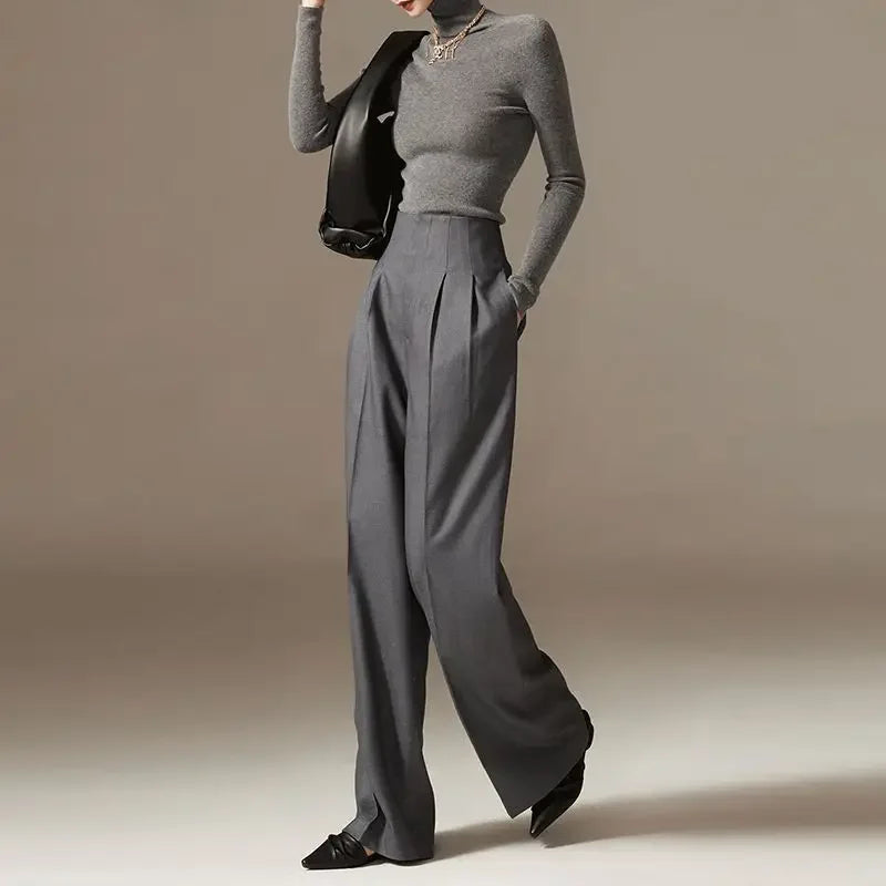 Lavisa - High Waisted Cotton Draped Wide Leg Pants