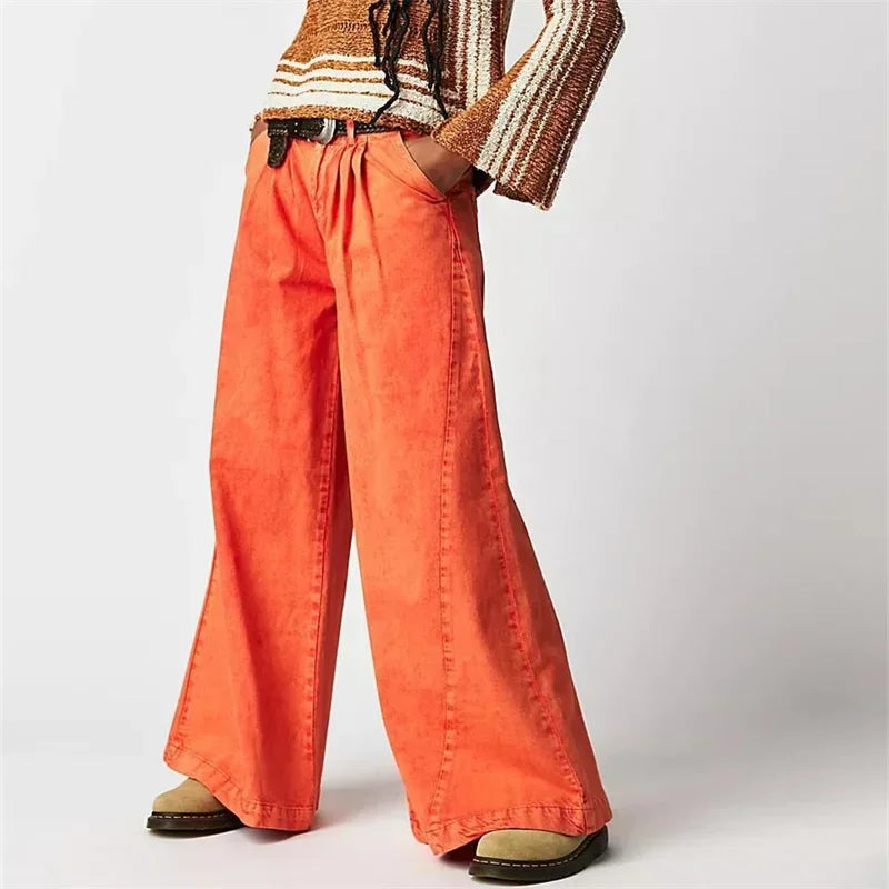 Lavisa - Pleated Wide Leg Denim Jeans