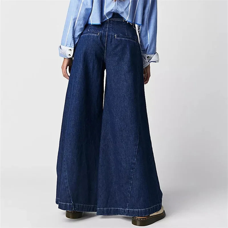 Lavisa - Pleated Wide Leg Denim Jeans