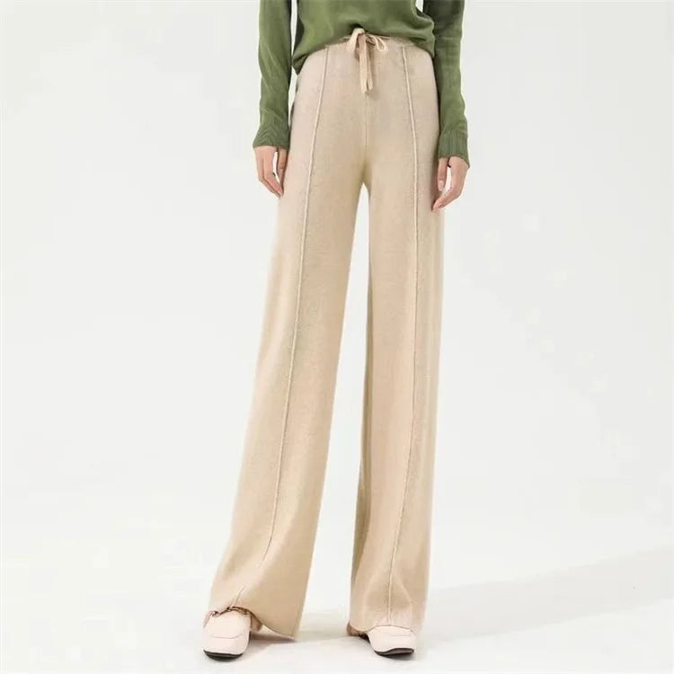 Lavisa - Drawstring High Waist Merino Wool Relaxed Trousers