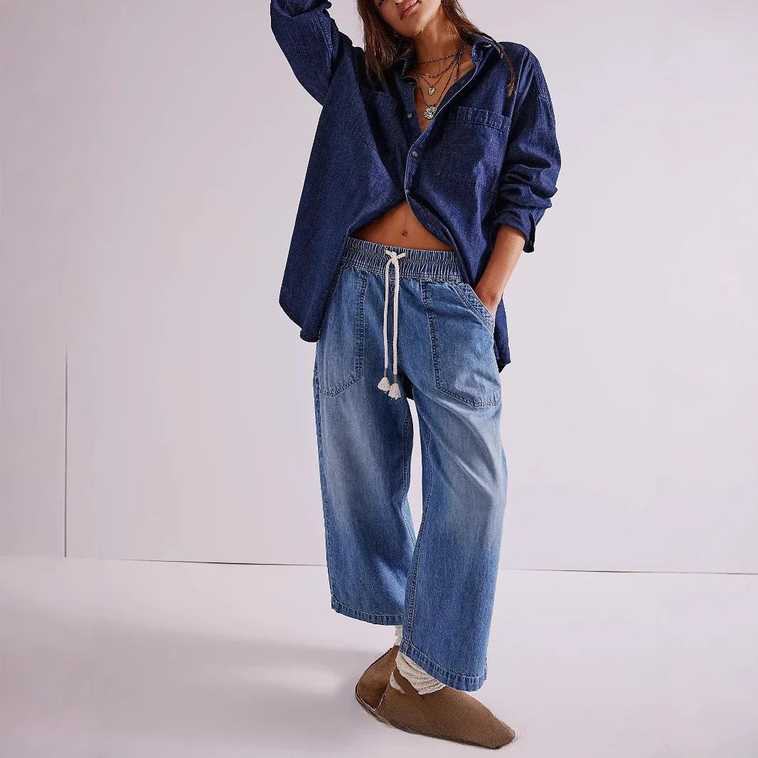 Lavisa - Relaxed Drawstring Denim Crop Jeans