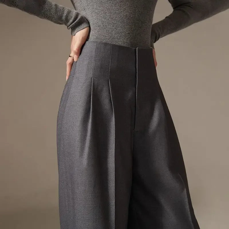 Lavisa - High Waisted Cotton Draped Wide Leg Pants