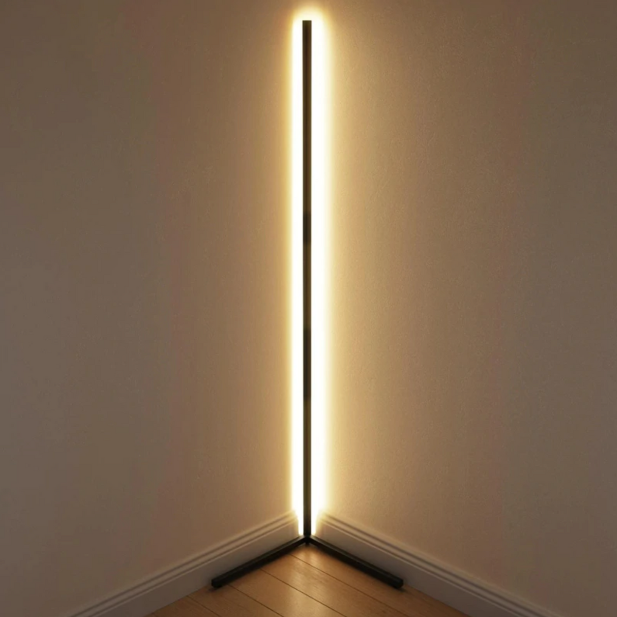 Lavisa minimalist RGB LED corner floor lamp casting colorful light in a room (View 2)