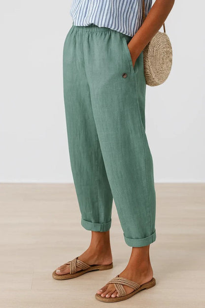 Lavisa - Womens Relaxed Straight Leg Pants with Elastic Waistband