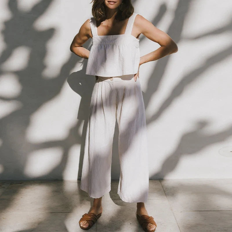 Lavisa - Pleated Linen Culotte Pants