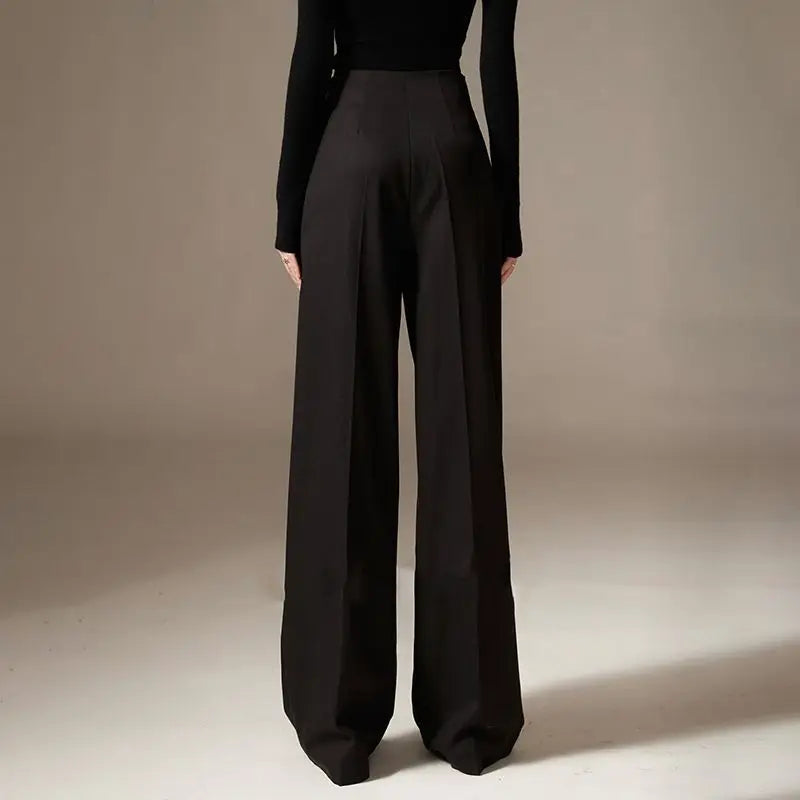 Lavisa - High Waisted Cotton Draped Wide Leg Pants